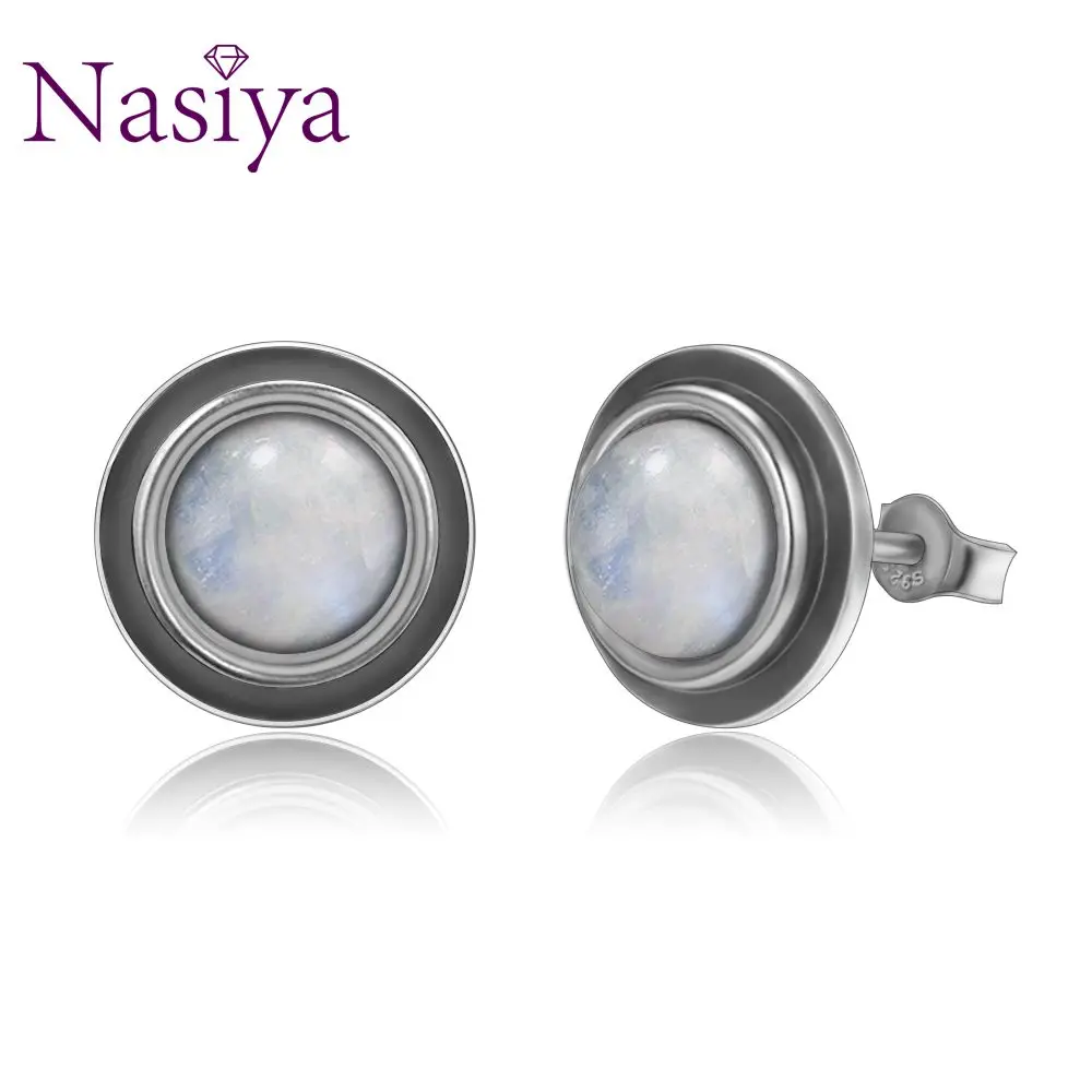 

Cute Simple Natural Moonstone Stud For Women Girls 925 Sterling Jewelry Earrings Wedding Anniversary Holiday Birthday Gift