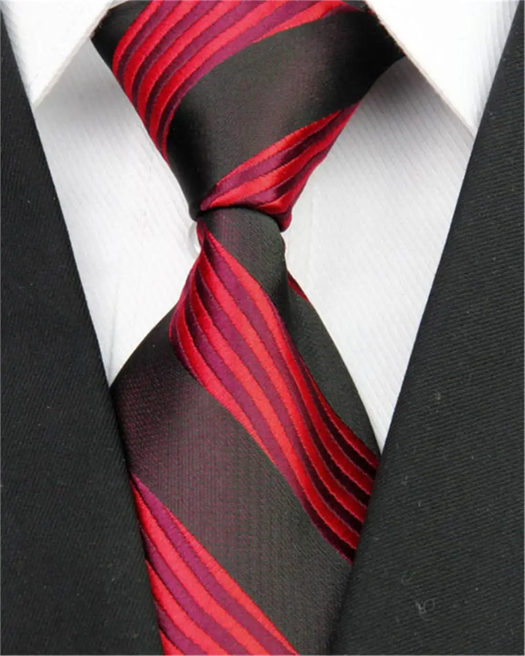 Новый стиль человек галстук 100% шелк красный черный мужчины полосатый
