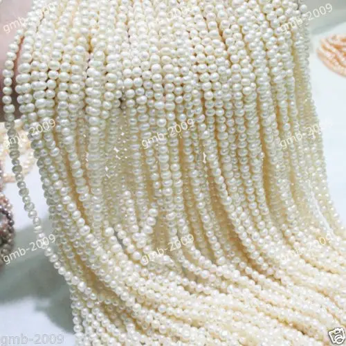 Genuine Natural 4-5mm White Freshwater Pearl Roundle Nugget loose Beads 14"