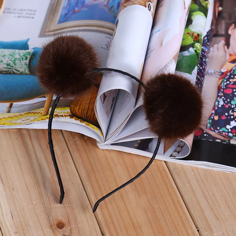 Модные милые помпоны меховые пушистые уши кроличьи Меховые для женщин и девочек