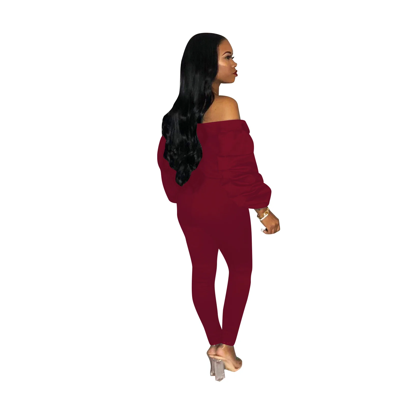 Зимние женские длинные рукава с открытыми плечами длинные брюки тощие bodycon сексуальные комбинезоны леди клубный вечерний комбинезон Модный комбинезон 3xl M277