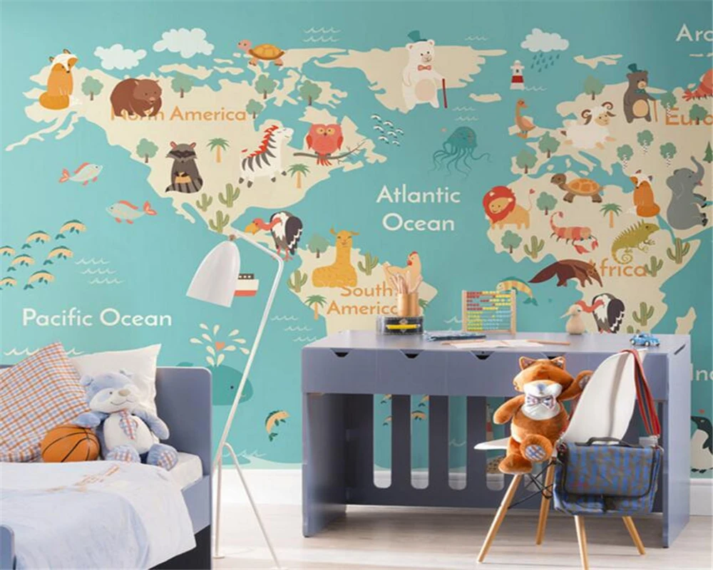 Beibehang мультфильм карта животных для детской комнаты детского сада обои
