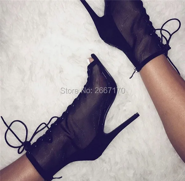 Ботильоны женские сетчатые с открытым носком пикантные ботинки на молнии сзади