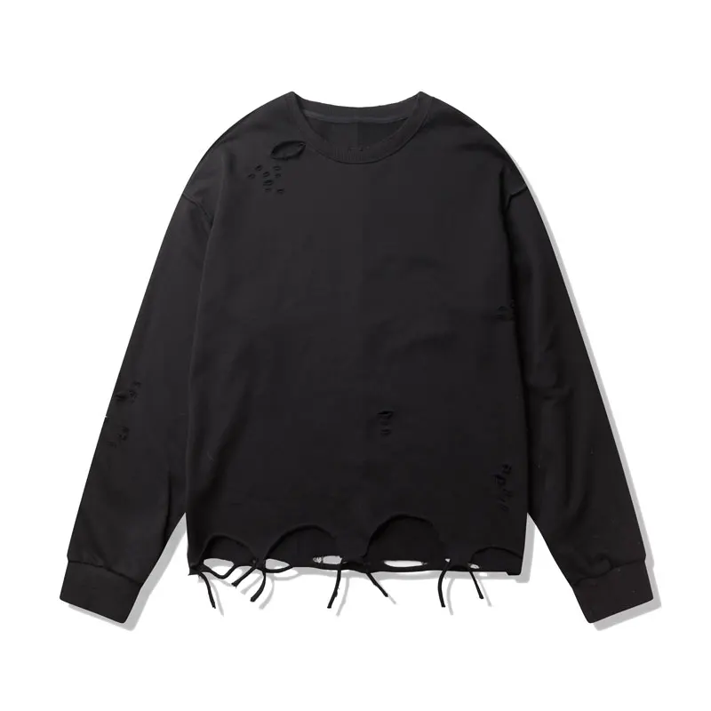 Black GONTHWID потертые рваные Негабаритных Толстовки мужские хипстерские хип-хоп с дырками Swag уличная Толстовка повседневные топы с капюшоном - Цвет: Black