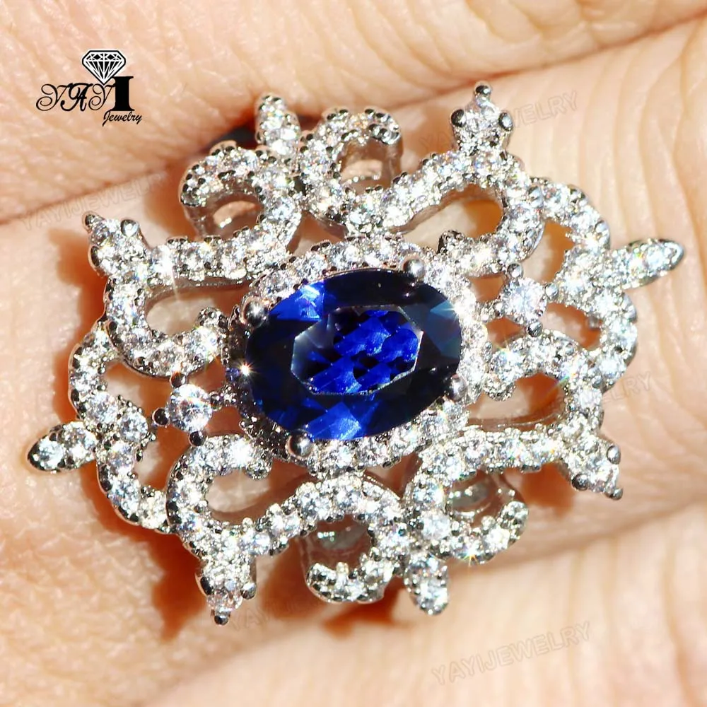 YaYI кольцо с голубым кристаллом 11 CT Синий Циркон серебряного цвета обручальные кольца Свадебные Кольца Сердце Девушки вечерние кольца Подарки 968