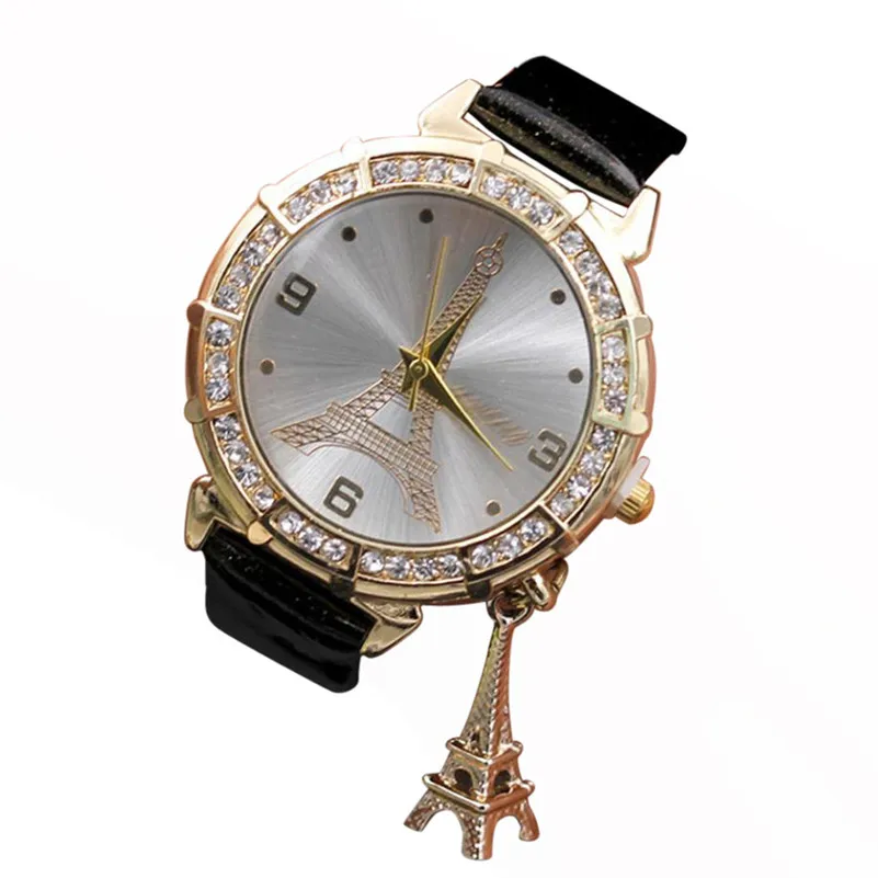 Модная обувь с украшением в виде кристаллов женские часы Эйфелевой башней и