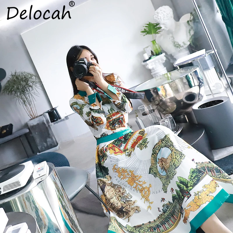 Delocah/осенний Женский комплект модный Дизайнерский Костюм простая рубашка с