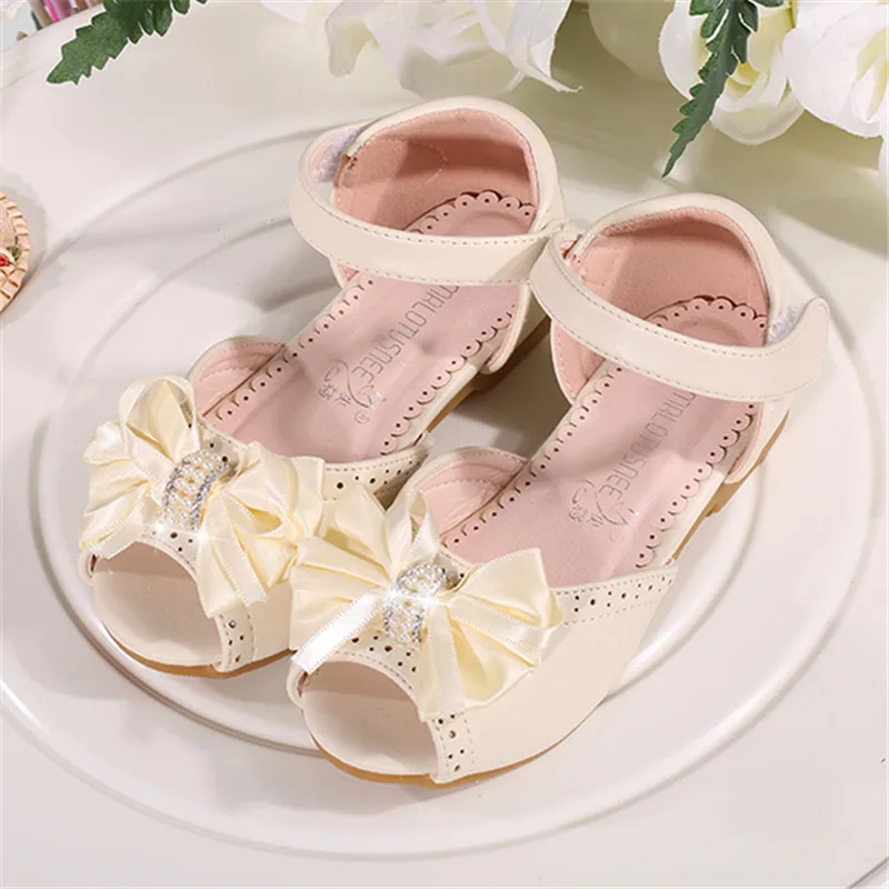 

MRLOTUSNEE children's bowtie sandals girl fish mouth leather sandals breathable comfortable princess shoes 501-2D
