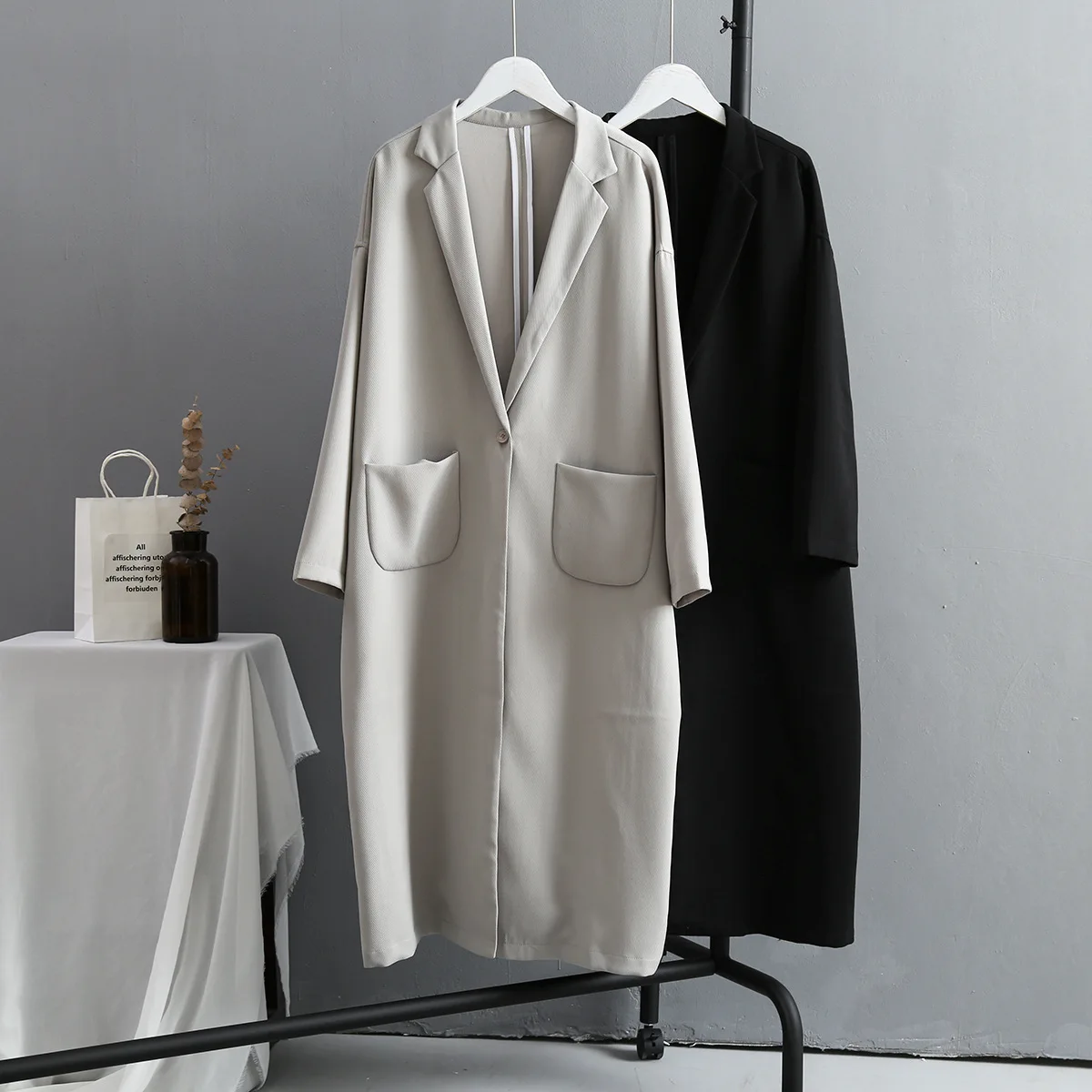 Женское тонкое пальто Осеннее Свободное пальто-Тренч Длинная ветровка 2019