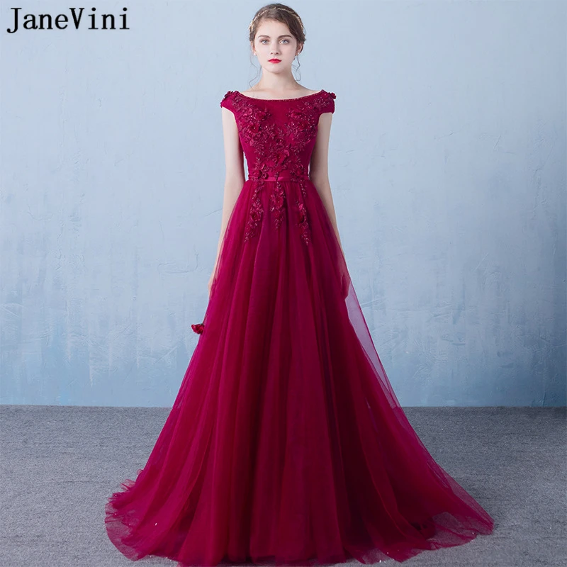 JaneVini 2019 бордовые платья для подружки невесты трапециевидные кружевные