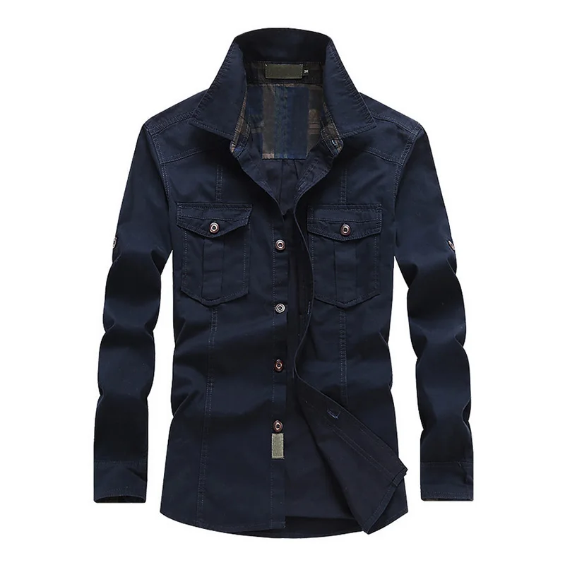 Мужская хлопковая рубашка с длинным рукавом однотонная Повседневная Блузка на