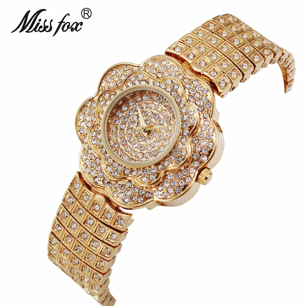 

Creative Flower Shape Luxury Women Crystal Watch Fashion Golden Stainless Rhinestone Ladies Watch Charm Casual Woman Clock Saati