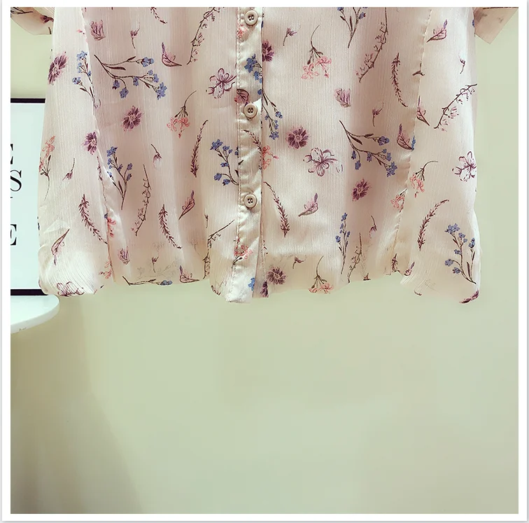 Новые Летние шифоновые блузки женские модные розовые топы с цветочным принтом и