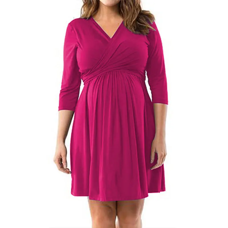 

Plus Size Pregnant Women Maternity Fashion V-neck Fake Two-piece Dress Casual Loose XL Breastfeeding And Nursing Women Dresses