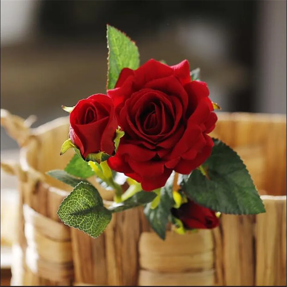 3 головы шелковые фланелевые розы Свадебные украшения искусственные цветы для