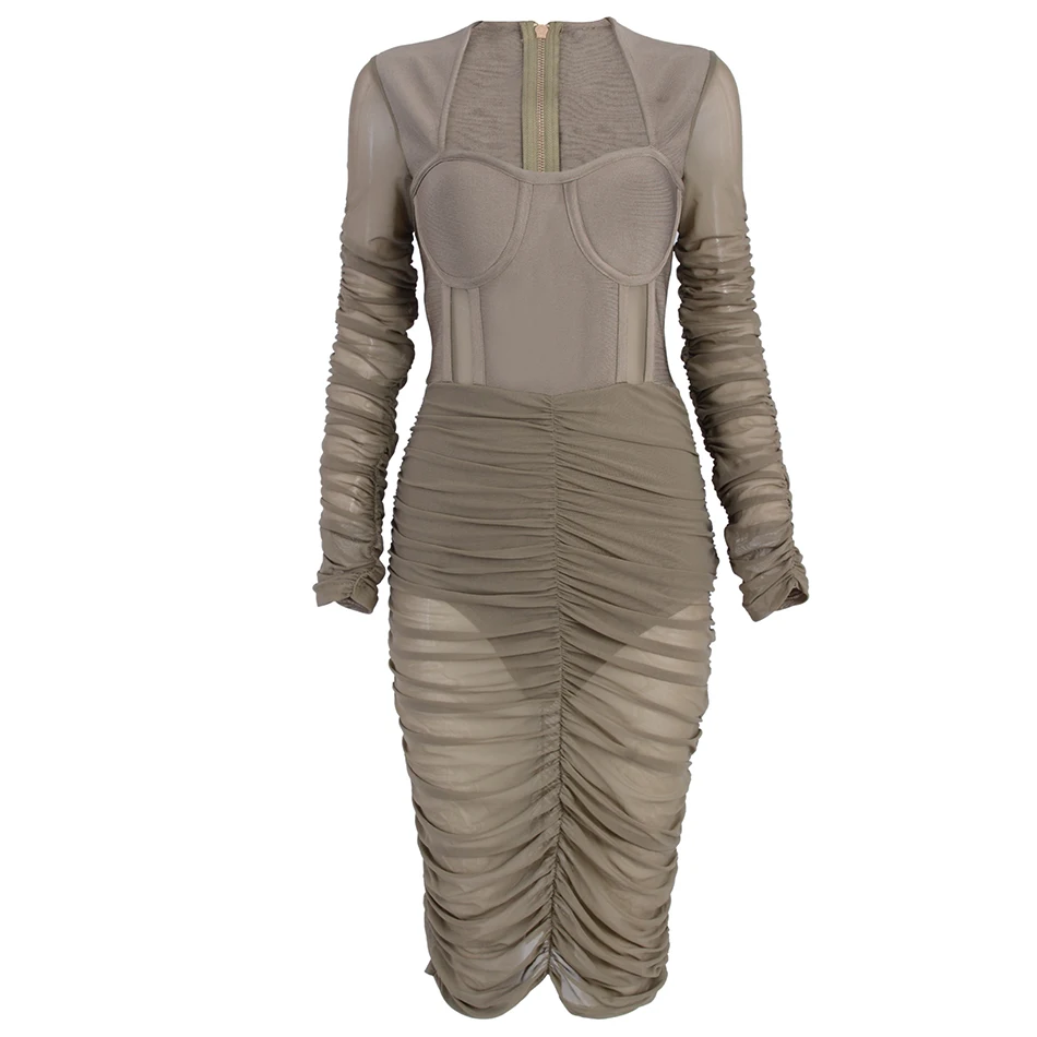 Seamyla/Новое поступление, сексуальное обвязанное платье, Сетчатое, Vestido, зимнее вечернее платье с длинными рукавами, Женское Платье До Колена, облегающее Клубное платье