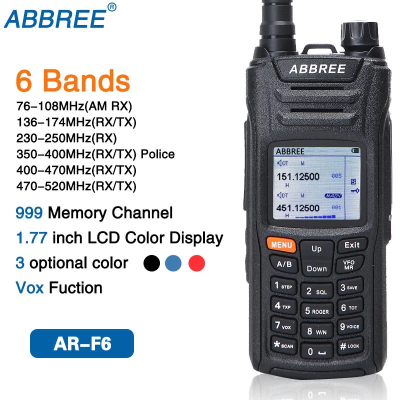 Рация ABBREE AR-F6 6 диапазонов двойной 999CH многофункциональный VOX DTMF SOS цветной