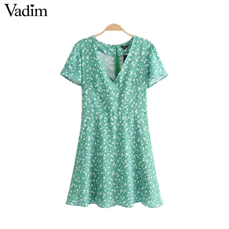 Вадим сладкий зеленый V образным вырезом цветочный мини платье короткий рукав