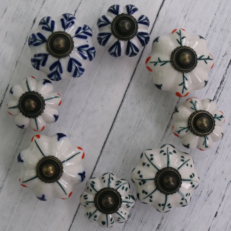 

1PC Ceramic European Rural Drawer Cupboard Wardrobe Door knob Pull Single hole Pumpkin Handle Children's Furniture Knobs