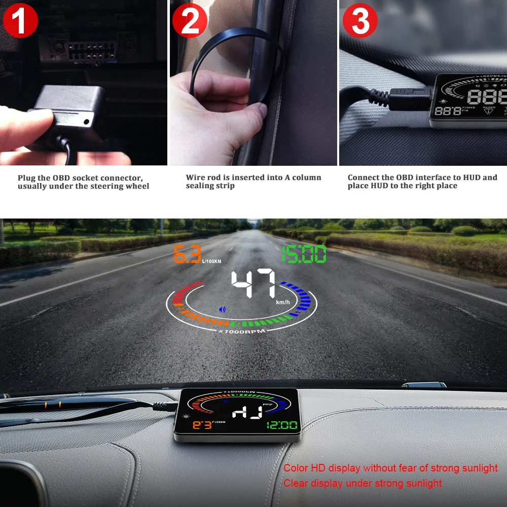 2018 новейший E300 OBD2 умный цифровой спидометр для автомобиля HUD Дисплей с головным