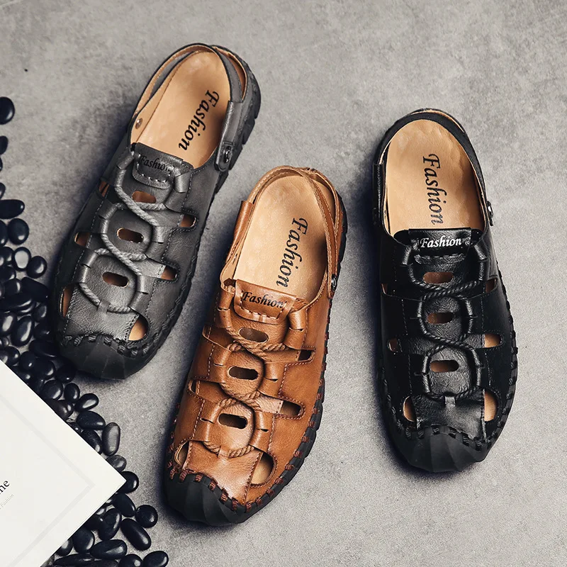 Мужские сандалии из натуральной кожи CuddlyIIPanda повседневные пляжные с