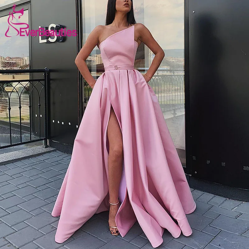 as picture Розовое вечернее платье, длинное,, Robe De Soiree, с карманами, атласное, Abiye Gece Elbisesi, с разрезом сбоку, без рукавов, официальные платья - Цвет: as picture