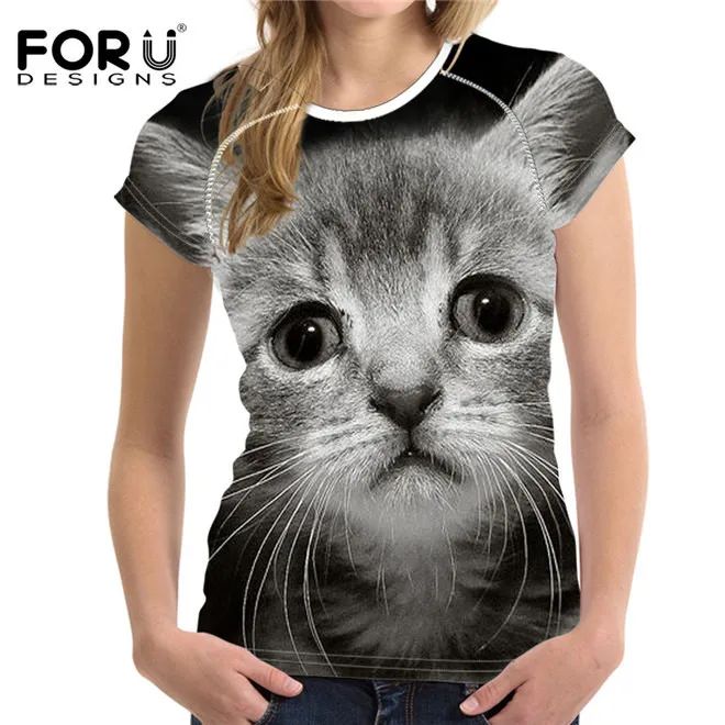 FORUDESIGNS/женская летняя футболка размера плюс S-XXL, женская футболка с 3D принтом, модная женская футболка с рисунком кота - Цвет: H2489BV