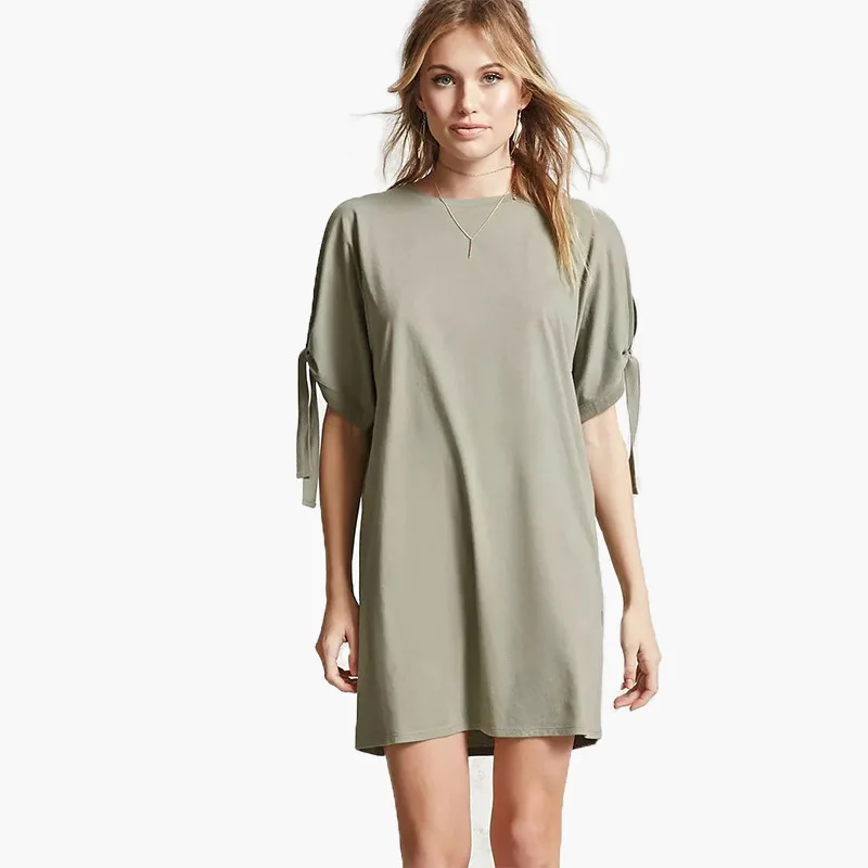 Женская футболка с коротким рукавом однотонная свободная средней длины круглым