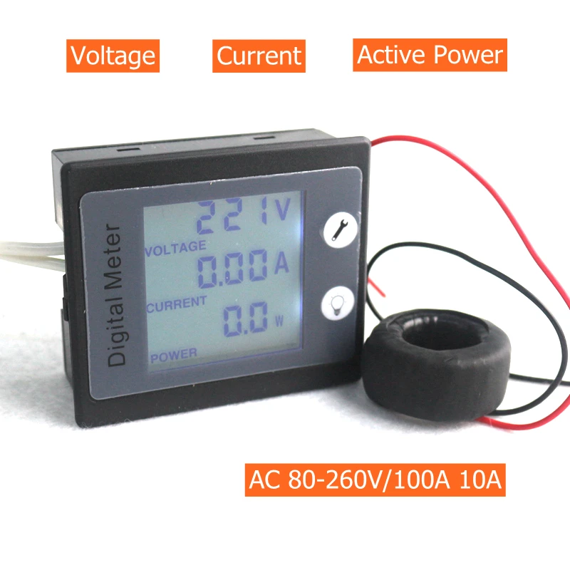 

AC 80-260V 100A 10A AC Ammeter Voltmeter Power / Energy Meter Gauge Voltimetro Amperimetro with STN LCD Backlight