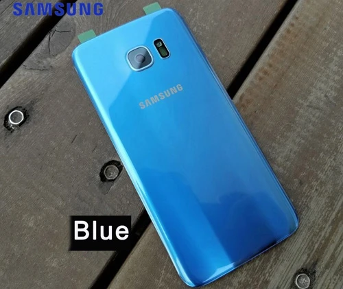 Чехол для задней батареи samsung, задняя крышка для samsung GALAXY S7 Edge, G9350, S7, G9300, задняя крышка для батареи, стеклянный корпус - Цвет: Blue