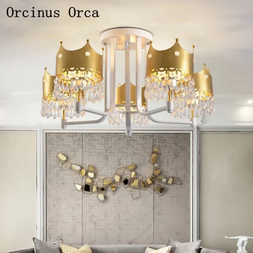 Европейский роскошный потолочный светильник с золотистой короной лампа для