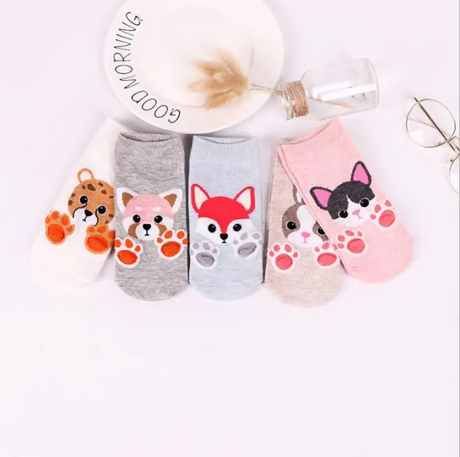 5colors Женские хлопковые носки, забавные носки с героями мультфильмов, милые носки с собачкой, кошкой, милыми животными, теплые носки, женские носки-тапочки для женщин - Color: 5colors