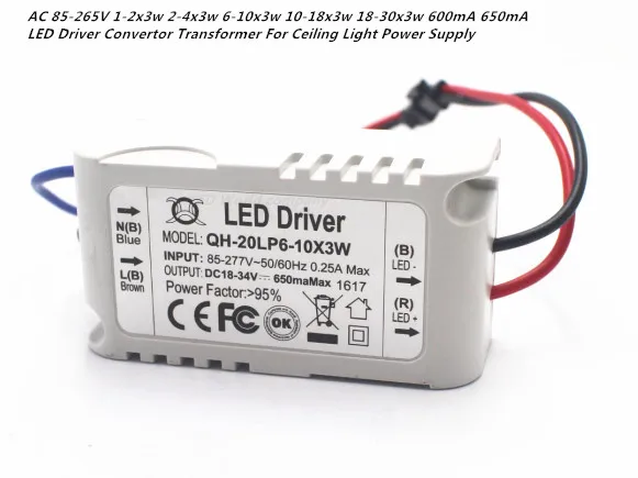 6-10X3W AC 85-265V 1-2x3w 2-4x3w 6-10x3w 10-18x3w 18-30x3w 600mA 650mA светодиодный драйвер конвертер трансформатор для потолочный светильник Питание - Цвет: 6-10X3W