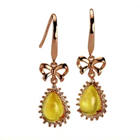 natural yellow prehnite silver earring for women pears 6mm9mm cabochon cut deep drop earrings 2021 fashion elegant jewelry