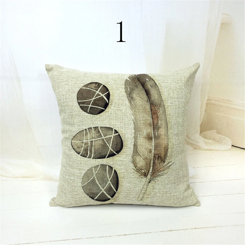 Подушка с изображением животных и перьев наволочка в виде каменной линии стиле