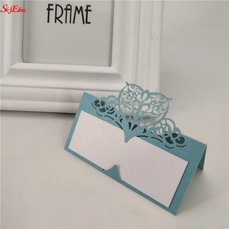 sky blue 50 шт., винтажные настольные карты с номером, свадебные украшения на день рождения, лазерная резка, вечерние карточки, декор 5z - Цвет: sky blue