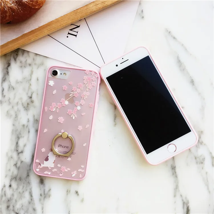 Phone Case For iphone 6 6s 6plus 6splus 7 7plus Ring Kickstand Cherry Cat Pattern TPU+PC Covers Soft Cases | Мобильные телефоны и