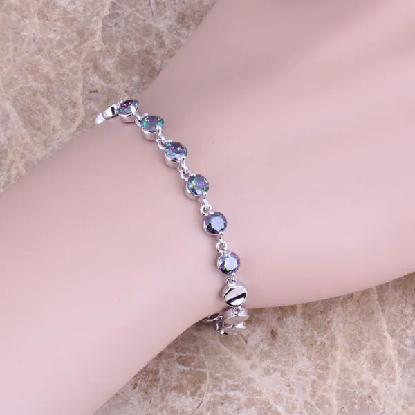 Небесно Радужный Браслет цепочка с серебряным покрытием и кубическим цирконием 6