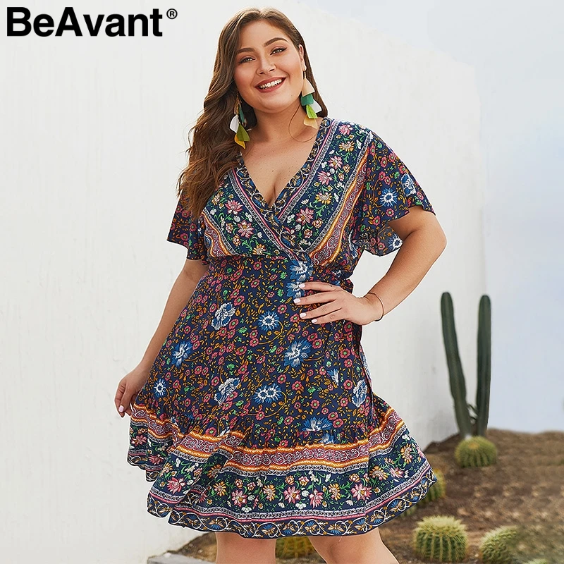 Женское богемное платье с цветочным принтом BeAvant летнее пляжное короткое