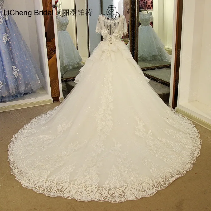 Роскошные свадебные платья украшения цветок Бисероплетение Собор Поезд