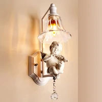 creative pastoral white angel crystal e14 110220v wrought iron wall lamp sconce for foyer abajur bedside lamparas bar corridor