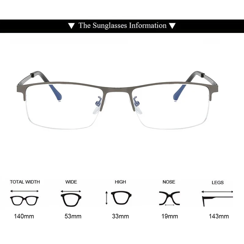 Near Short Sighted Distance Glasses Myopia Half Frame Alloy Blue Light Blocking Computer Eyeglass Business Style for Men Women | Аксессуары