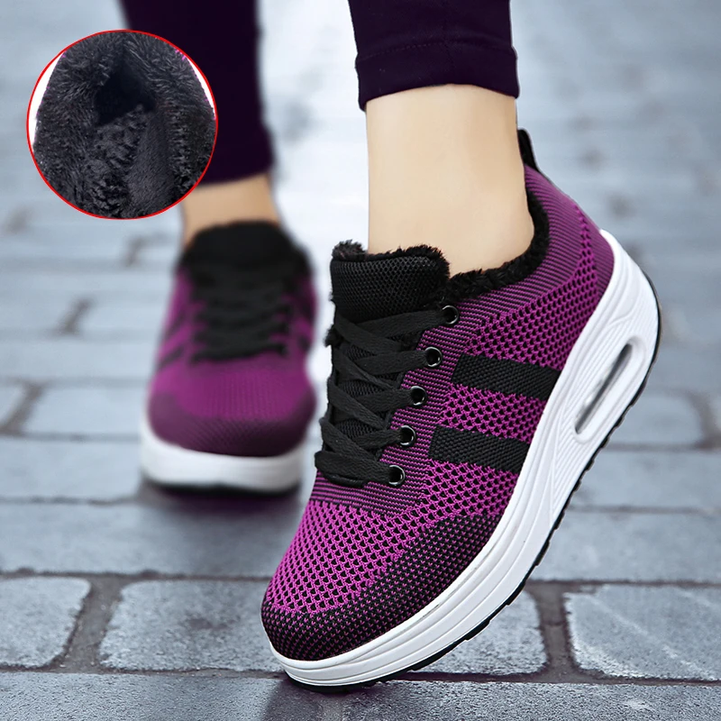 ALIBOY flying cushion sports warm women running shoes winter for women's platform wedge sneakers basket femme 2017 female | Спорт и