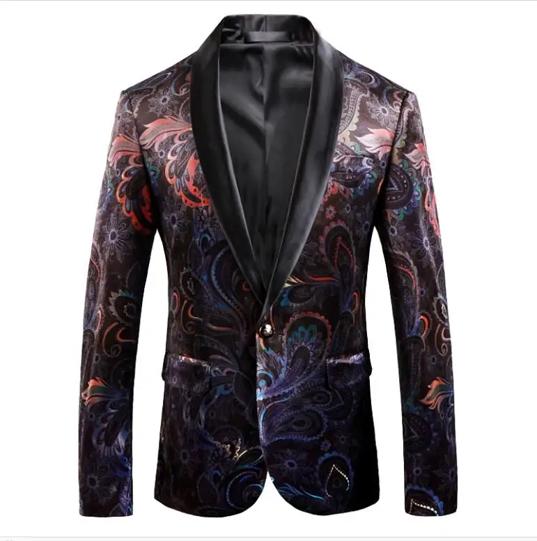 

Luxury Mens Floral Blazer Velvet Suit Jacket Black Plus Size 5Xl Blazer Masculino Slim Fit British style Men vetement homme 2019