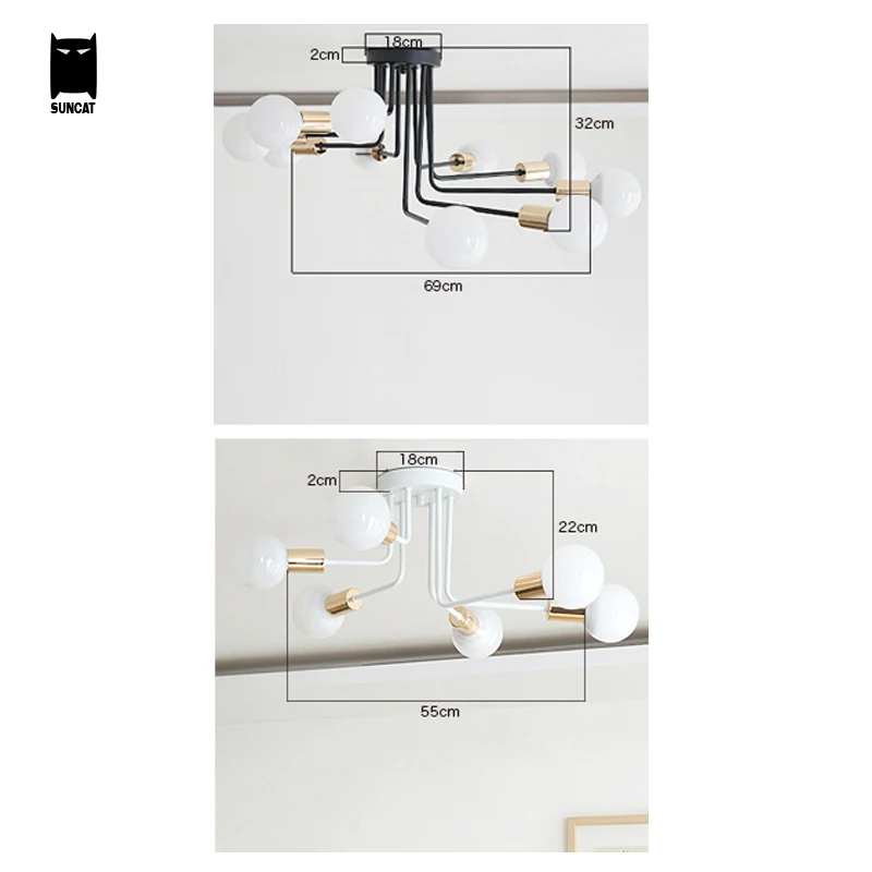 Железный потолочный светильник черного и белого цвета Современная