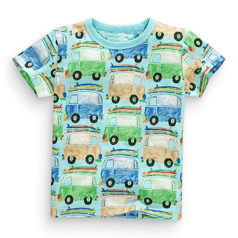 

Little Maven New Summer Kids Clothing Short O-neck Pastel Drawing Buses Printed Knitted Cute Cotton Quality Boys Casual Tshirt