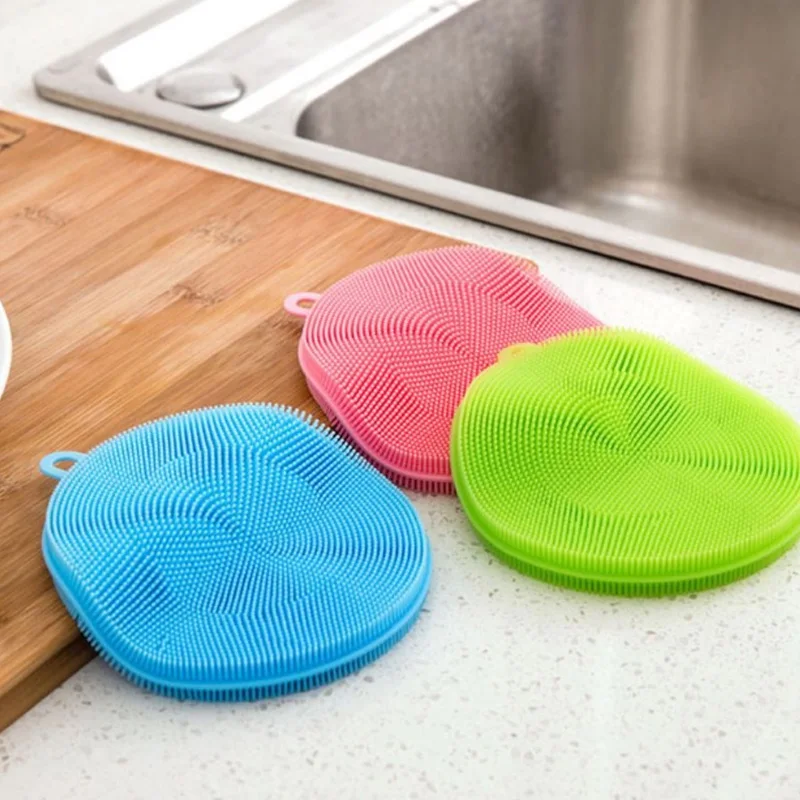

Round Shape Silicone Dishwashing Brush Multipurpose Silicone Scruber Dishwashing Vegetable Scrubbing Heat Resistant Pad