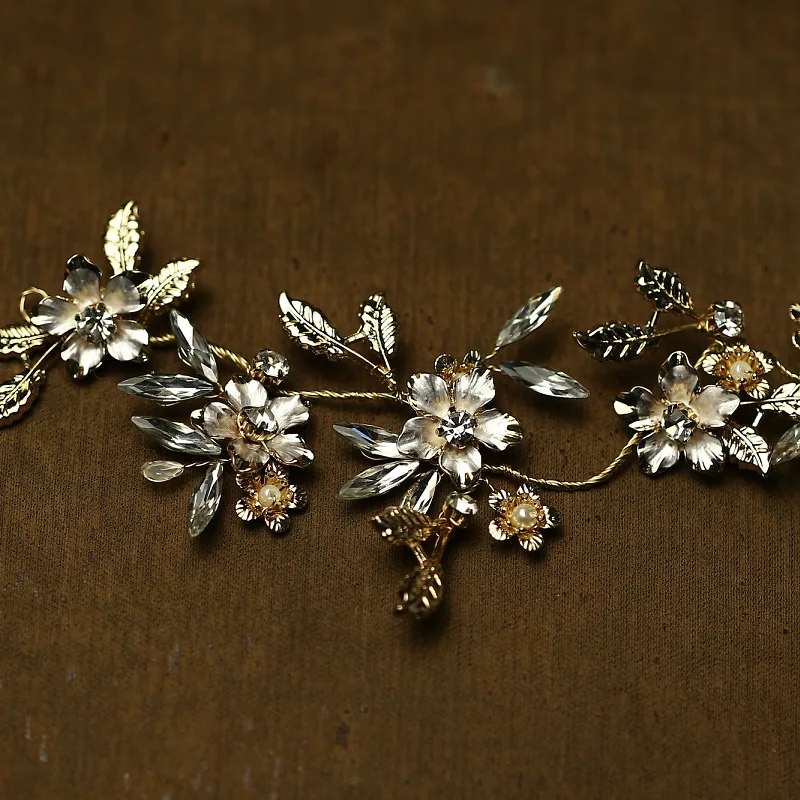 Винтажная свадебная тиара с золотыми цветами и кристаллами свадебные аксессуары