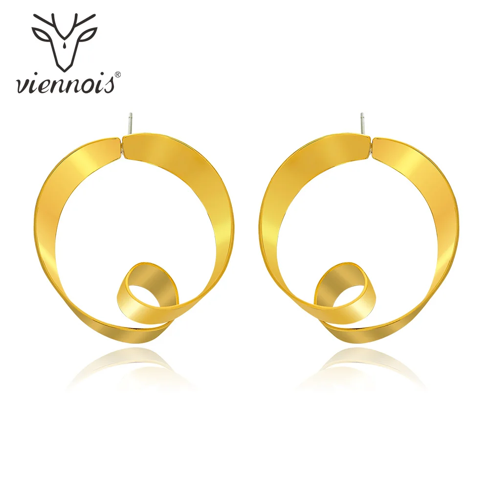 

Viennois Korean Style Round Geometric Statement Earrings Irregular Gold Color Hollow Out Drop Earrings for Women Party Jewelry