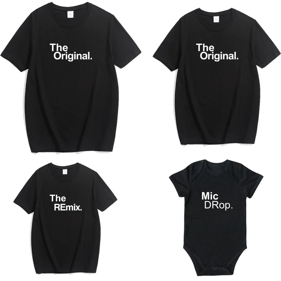 Семейные комплекты с надписями «Original» и «Remix»; одежда для мамы и дочки Семья папы и сына с надписью футболки Семейные комплекты костюмы - Цвет: black